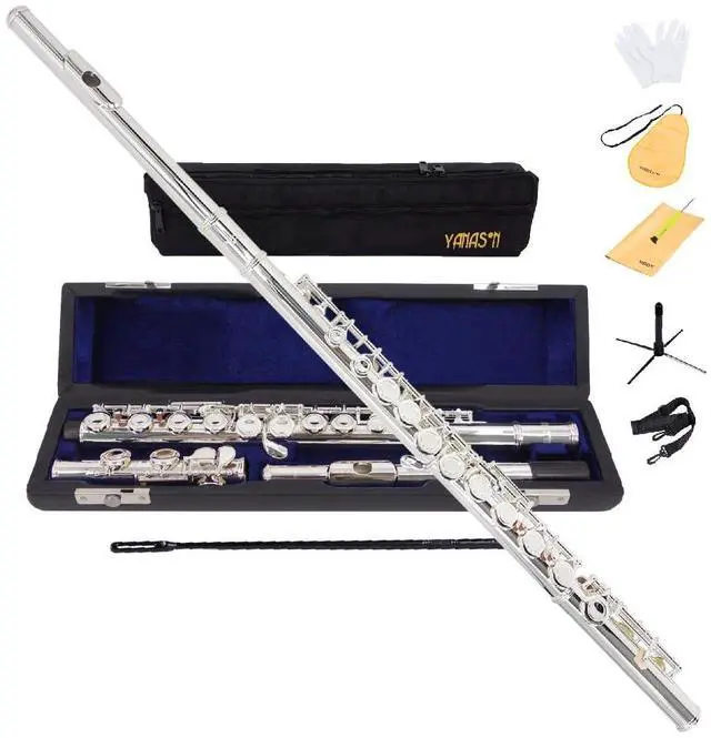 Main image of YANASON C Flute Closed Hole 16 Keys Flute Silver-plated for Beginner, Kids, Student with Leather case, Metal stand, Gloves, Tuning Rod, Cleaning kit(16 Silver)