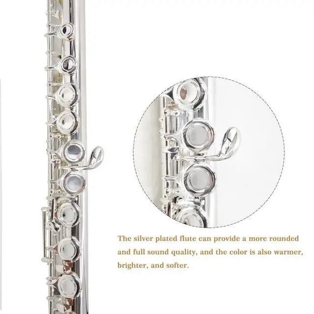 Alt view image 4 of 5 - YANASON C Flute Closed Hole 16 Keys Flute Silver-plated for Beginner, Kids, Student with Leather case, Metal stand, Gloves, Tuning Rod, Cleaning kit(16 Silver)