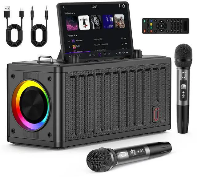 Main image of Karaoke Machine for Adults with 2 Wireless MicrophonesPortable Bluetooth Speaker, PA System with LED Lights for Home Party, Birthday Gifts, Supports REC/FM/AUX/USB/TF Live Broadcast