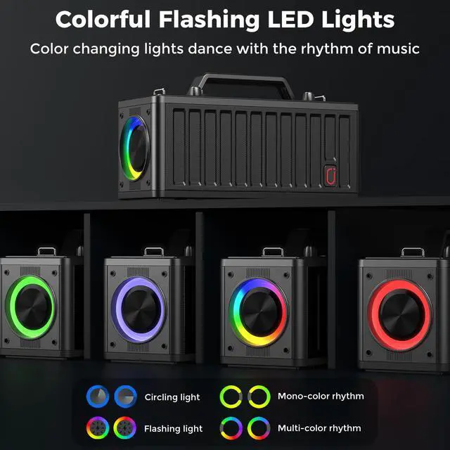 Alt view image 4 of 7 - Karaoke Machine for Adults with 2 Wireless MicrophonesPortable Bluetooth Speaker, PA System with LED Lights for Home Party, Birthday Gifts, Supports REC/FM/AUX/USB/TF Live Broadcast