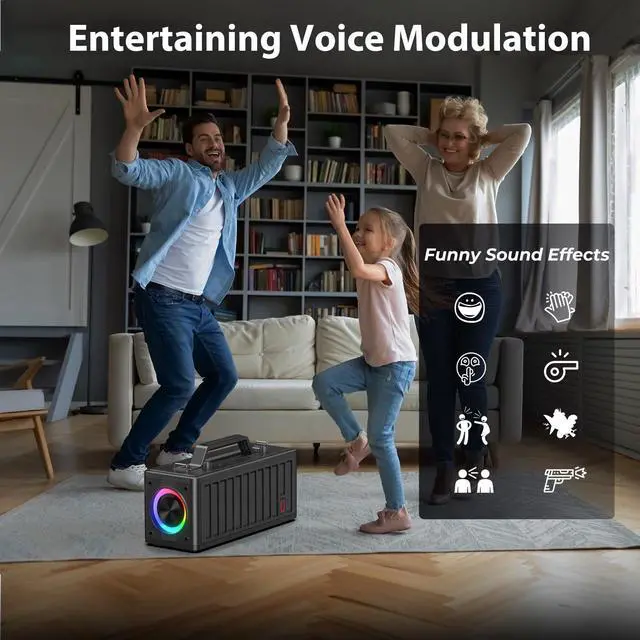 Alt view image 7 of 7 - Karaoke Machine for Adults with 2 Wireless MicrophonesPortable Bluetooth Speaker, PA System with LED Lights for Home Party, Birthday Gifts, Supports REC/FM/AUX/USB/TF Live Broadcast