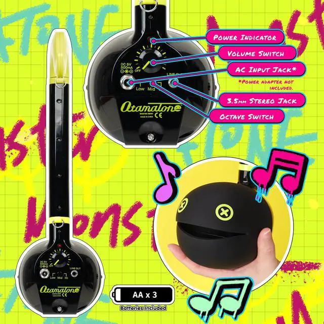 Alt view image 4 of 7 - Deluxe Monster Series Synthesizer Musical Instrument - Lime Green | Portable Digital Synthesizer from Japan by Maywa Denki with 3.5mm Aux Jack & Strap, Unique Gift for Teens & Adults