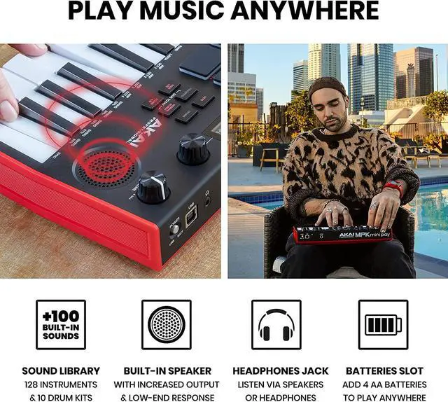 Alt view image 3 of 7 - MPK Mini Play MK3 and M-Audio HDH40-25-Key USB MIDI Keyboard Controller with Beat Pads, Studio Headphones and Software Suite