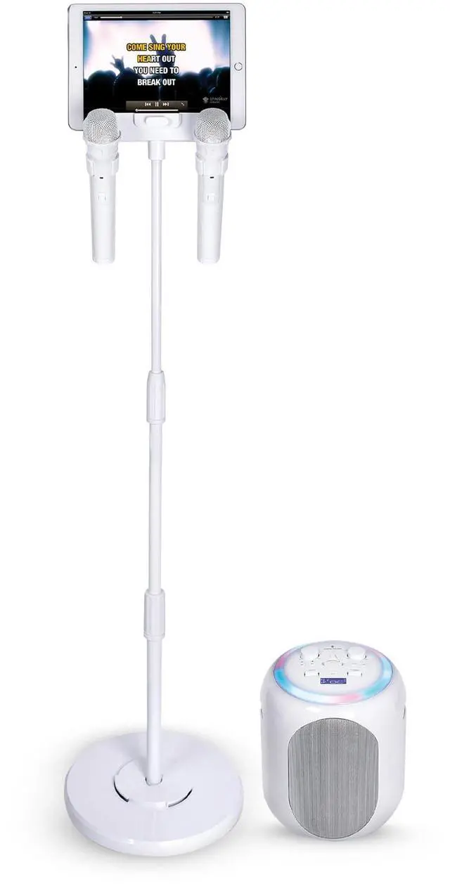 Main image of Portable Karaoke Machine for Adults & Kids with 2 Wireless Microphones, Home Stage (White) - Built-in Karaoke Speaker, Bluetooth with LED Lights - Karaoke System with Voice Enhancer