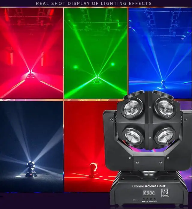 Alt view image 3 of 7 - Moving Head DJ Light Party RGBW LED Beam Lights DMX 512 Strobe Light with Sound Activated 360°Rotation Stage Lighting Equipment for Events DJ KTV Disco Wedding Concert Festival