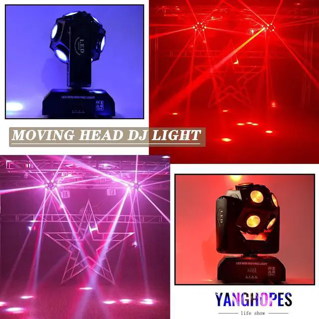 Alt view image 2 of 7 - Moving Head DJ Light Party RGBW LED Beam Lights DMX 512 Strobe Light with Sound Activated 360°Rotation Stage Lighting Equipment for Events DJ KTV Disco Wedding Concert Festival