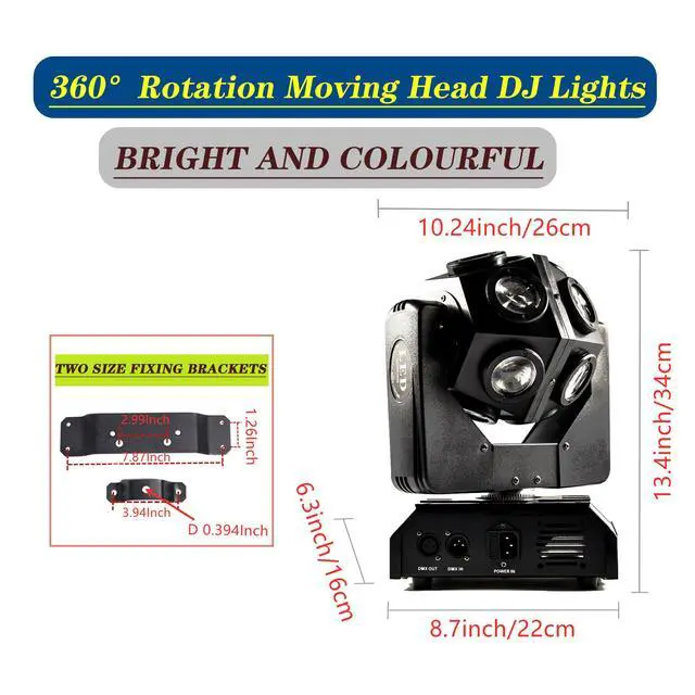 Alt view image 6 of 7 - Moving Head DJ Light Party RGBW LED Beam Lights DMX 512 Strobe Light with Sound Activated 360°Rotation Stage Lighting Equipment for Events DJ KTV Disco Wedding Concert Festival