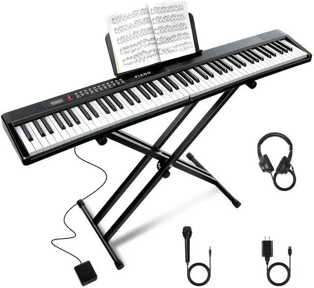 Main image of 88 Key SEMI-Weighted Keyboard Piano For Beginners w/Stand, Teaching Mode | MIDI Connection, Bluetooth, Follow Mode, 1000 Tones/Rhythms, 150 Demos, Sustain Pedal, Plug-in Powered, Foldable & Portable