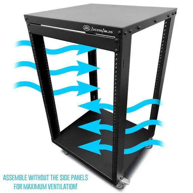 Alt view image 7 of 7 - AxcessAbles 16U AV Case with Wheels | Metal Studio Cabinet | 19-Inch Universal Equipment Rack | Open-Frame Option | Home Server