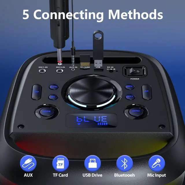 Alt view image 2 of 7 - Karaoke Machine for Adults, 24" Big Portable Bluetooth Speaker for Adults with RGB Light PA System Treble & Bass 500W, Support TWS/USB/AUX/TF Card/REC, for Home Party Outdoors
