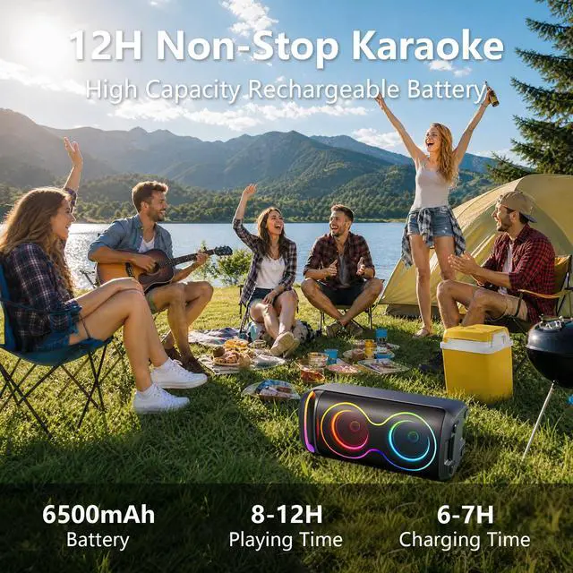 Alt view image 3 of 7 - Karaoke Machine for Adults, 24" Big Portable Bluetooth Speaker for Adults with RGB Light PA System Treble & Bass 500W, Support TWS/USB/AUX/TF Card/REC, for Home Party Outdoors