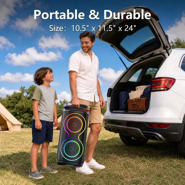 Alt view image 5 of 7 - Karaoke Machine for Adults, 24" Big Portable Bluetooth Speaker for Adults with RGB Light PA System Treble & Bass 500W, Support TWS/USB/AUX/TF Card/REC, for Home Party Outdoors