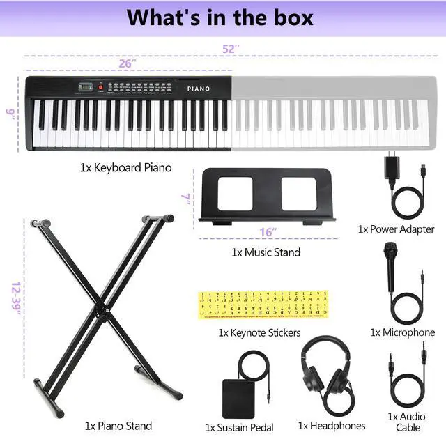 Alt view image 2 of 7 - 88 Key SEMI-Weighted Keyboard Piano For Beginners w/Stand, Teaching Mode | MIDI Connection, Bluetooth, Follow Mode, 1000 Tones/Rhythms, 150 Demos, Sustain Pedal, Plug-in Powered, Foldable & Portable