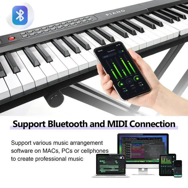 Alt view image 4 of 7 - 88 Key SEMI-Weighted Keyboard Piano For Beginners w/Stand, Teaching Mode | MIDI Connection, Bluetooth, Follow Mode, 1000 Tones/Rhythms, 150 Demos, Sustain Pedal, Plug-in Powered, Foldable & Portable