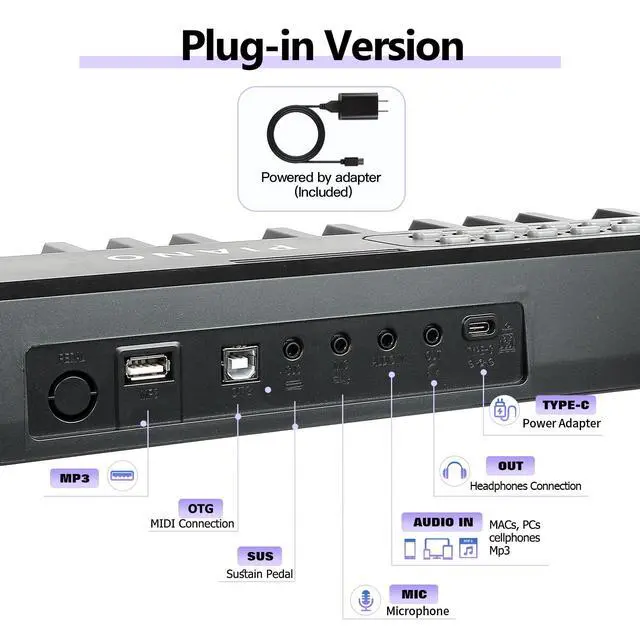 Alt view image 6 of 7 - 88 Key SEMI-Weighted Keyboard Piano for Beginners w/Teaching Mode | MIDI Connection, Bluetooth, Follow Mode, 1000 Tones/Rhythms, 150 Demos, Sustain Pedal, Plug-in Powered, Foldable & Portable
