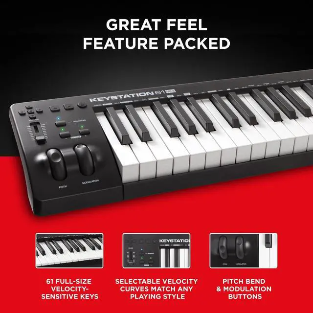 Alt view image 2 of 7 - Keystation 61 MK3 - Synth Action 61 Key USB MIDI Keyboard Controller with Assignable Controls, Pitch and Mod Wheels, and Software Included