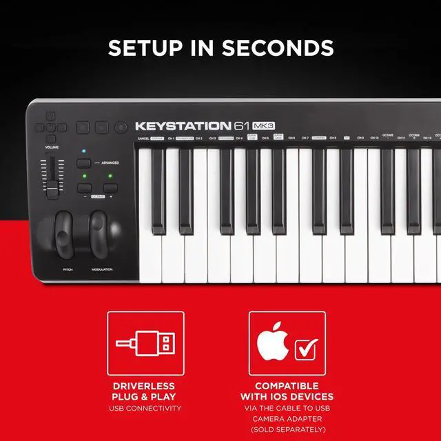 Alt view image 5 of 7 - Keystation 61 MK3 - Synth Action 61 Key USB MIDI Keyboard Controller with Assignable Controls, Pitch and Mod Wheels, and Software Included