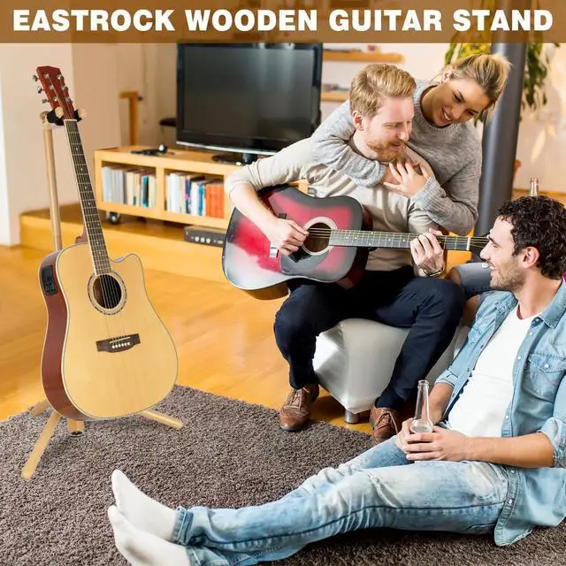 Alt view image 7 of 7 - Guitar Stand, Solid Wood Acoustic Guitar Stand Floor with Paddin | Acoustic Guitar Stand,Single Neck Support,Wood Color for Acoustic Guitar, Electric Guitar & Mandolin,Backrest
