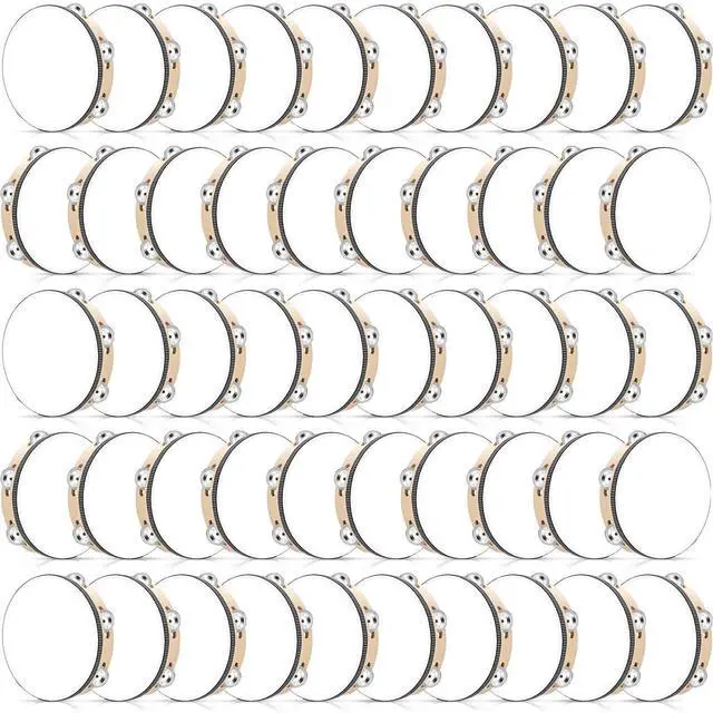 Main image of 50 Pcs 8 Inch Tambourine Bulk Drum for Adults Operation Christmas Bulk Items Hand Held Percussion Gift Wood Metal Jingles Musical Educational Drum Instrument for Church Wedding Charity Party