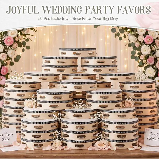 Alt view image 2 of 6 - 50 Pcs 8 Inch Tambourine Bulk Drum for Adults Operation Christmas Bulk Items Hand Held Percussion Gift Wood Metal Jingles Musical Educational Drum Instrument for Church Wedding Charity Party