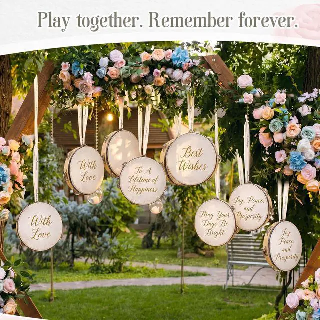 Alt view image 5 of 6 - 50 Pcs 8 Inch Tambourine Bulk Drum for Adults Operation Christmas Bulk Items Hand Held Percussion Gift Wood Metal Jingles Musical Educational Drum Instrument for Church Wedding Charity Party
