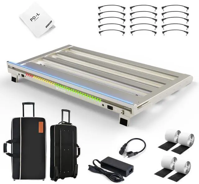 Main image of Extra Large Guitar Pedal Board with Built-in Isolated Power Supply, Aluminum Alloy Folding Powered Guitar Pedalboard with Adjustable Light Bar with Wheeled Gig Bag, PD-L, 25.2"x13.8", Gray