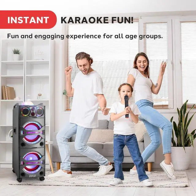 Alt view image 5 of 7 - Portable Bluetooth PA Speaker System - 2000W Active Powered Outdoor Bluetooth Speaker Portable PA System w/Microphone in, Party Lights, USB SD Card Reader, AUX/RCA/FM Radio, Wheels - PSUFM1043BT