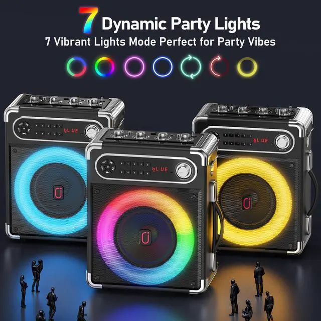 Alt view image 5 of 7 - Karaoke Machine with 3 Wireless 0-Delay Microphones for Adults, Portable Bluetooth Speaker with 5.25" Woofer & 2" Tweeter, PA System Bass/Treble/Echo Control Supports TWS/FM/TV/AUX/USB/TF/REC