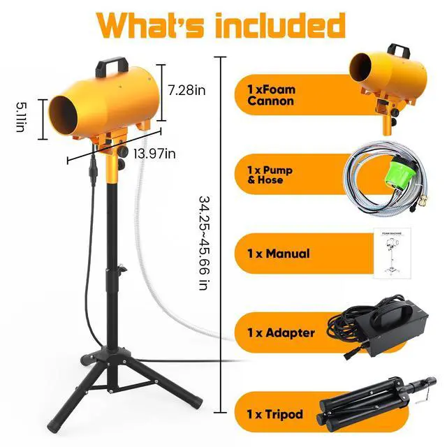 Alt view image 5 of 7 - 1000W Foam Machine, Outdoor Foam Party Machine With Water Pump System | High Output Foam Production,3-5m Spray Range, Metal Housing,Adjustable Height Stand and Easy Setup for Party Use