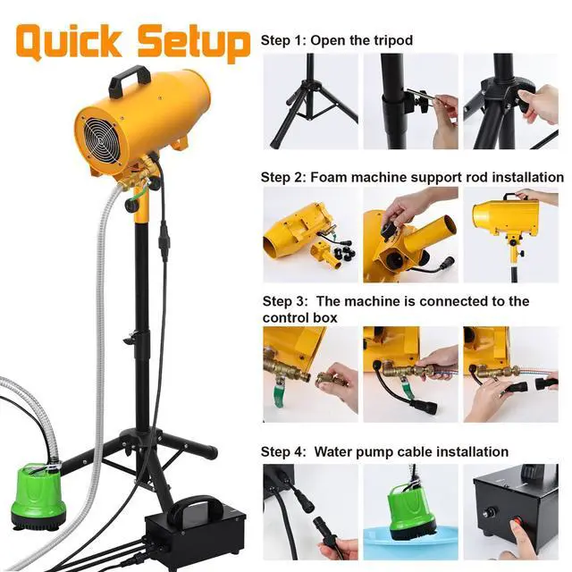 Alt view image 6 of 7 - 1000W Foam Machine, Outdoor Foam Party Machine With Water Pump System | High Output Foam Production,3-5m Spray Range, Metal Housing,Adjustable Height Stand and Easy Setup for Party Use
