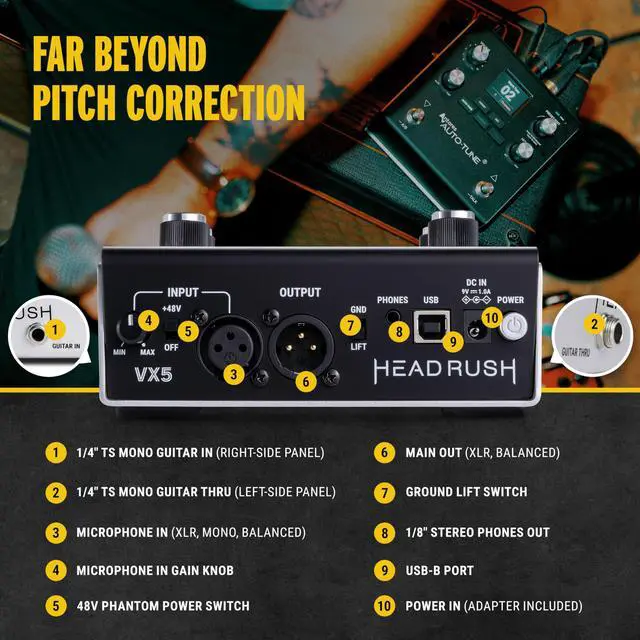 Alt view image 5 of 7 - VX5 Vocal Effects Pedal with Antares AutoTune for Vocalists with Real Time Pitch Correction, Vocal Harmony, Guitar and Mic in and Audio Interface