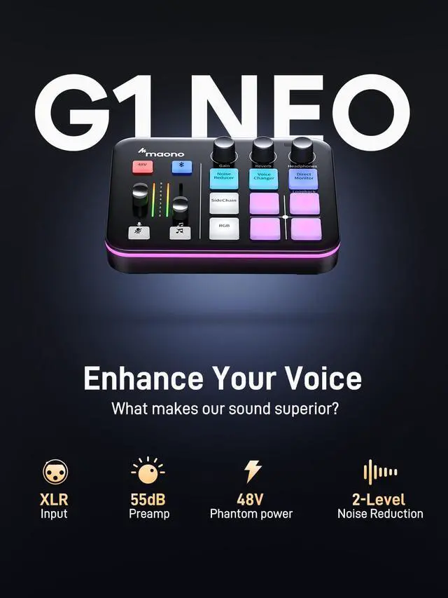 Alt view image 3 of 7 - G1 NEO & PD200XS Gaming Bundle: Audio Mixer and XLR Dynamic Mic | noise reduction, live podcast sessions, recording, creator desk setup, fun controls, complete starter streaming workflow