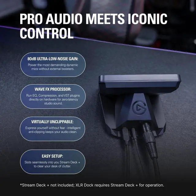 Alt view image 2 of 7 - XLR Dock MK.2 for Stream Deck +, Audio Interface | 80dB gain, Phantom power, Clipguard 2.0, Onboard voice effects and EQ, Works with Wave Link software, USB-C