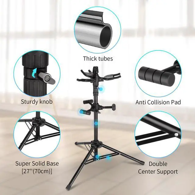 Alt view image 2 of 7 - Triple Guitar Stand - Heavy Duty 3 Guitar Stand for Acoustic/Electric/Bass/Banjos, Auto-Lock Folding Design, Non-Slip Base & Anti-Rust - Portable for Stage/Travel/Studio GGS-06T