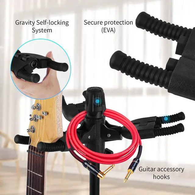 Alt view image 3 of 7 - Triple Guitar Stand - Heavy Duty 3 Guitar Stand for Acoustic/Electric/Bass/Banjos, Auto-Lock Folding Design, Non-Slip Base & Anti-Rust - Portable for Stage/Travel/Studio GGS-06T