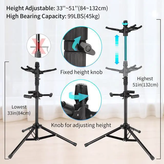 Alt view image 4 of 7 - Triple Guitar Stand - Heavy Duty 3 Guitar Stand for Acoustic/Electric/Bass/Banjos, Auto-Lock Folding Design, Non-Slip Base & Anti-Rust - Portable for Stage/Travel/Studio GGS-06T