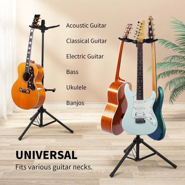 Alt view image 5 of 7 - Triple Guitar Stand - Heavy Duty 3 Guitar Stand for Acoustic/Electric/Bass/Banjos, Auto-Lock Folding Design, Non-Slip Base & Anti-Rust - Portable for Stage/Travel/Studio GGS-06T
