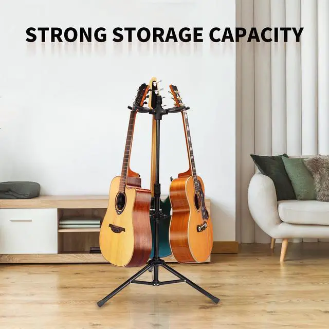 Alt view image 6 of 7 - Triple Guitar Stand - Heavy Duty 3 Guitar Stand for Acoustic/Electric/Bass/Banjos, Auto-Lock Folding Design, Non-Slip Base & Anti-Rust - Portable for Stage/Travel/Studio GGS-06T