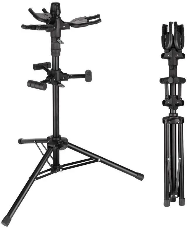 Alt view image 7 of 7 - Triple Guitar Stand - Heavy Duty 3 Guitar Stand for Acoustic/Electric/Bass/Banjos, Auto-Lock Folding Design, Non-Slip Base & Anti-Rust - Portable for Stage/Travel/Studio GGS-06T