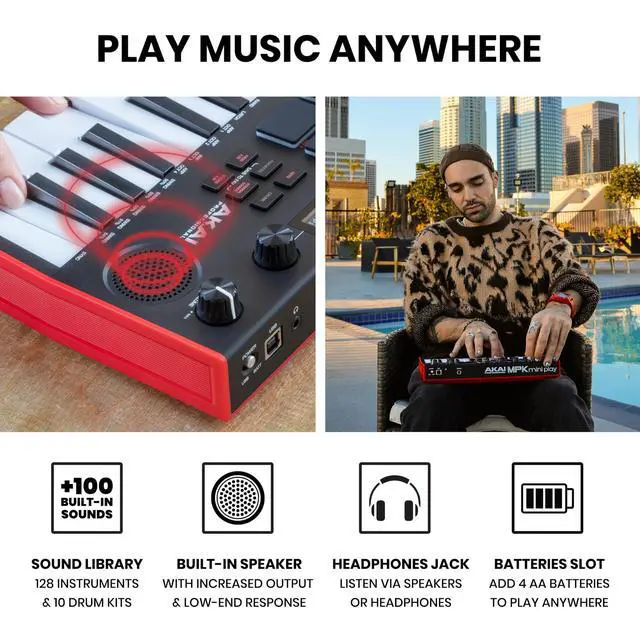 Alt view image 3 of 7 - MPK Mini Play MK3 - MIDI Keyboard Controller with Built-in Speaker and Sounds Plus Dynamic Keybed, MPC Pads, Software Suite and Native Instruments Sound Package