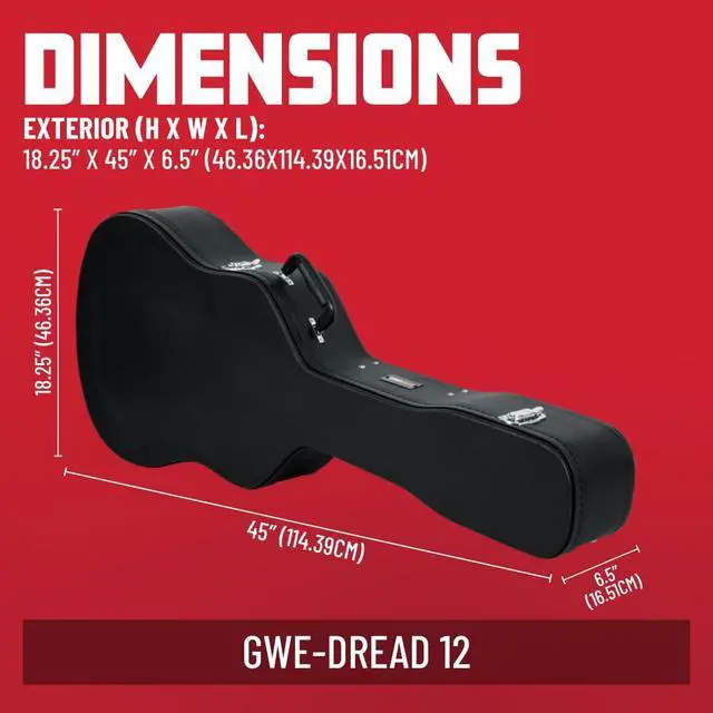 Alt view image 5 of 7 - Cases Traditonal Series Hard-Shell Wood Case for 6 or 12-String Dreadnought Style Acoustic Guitars, (GWE-DREAD 12)