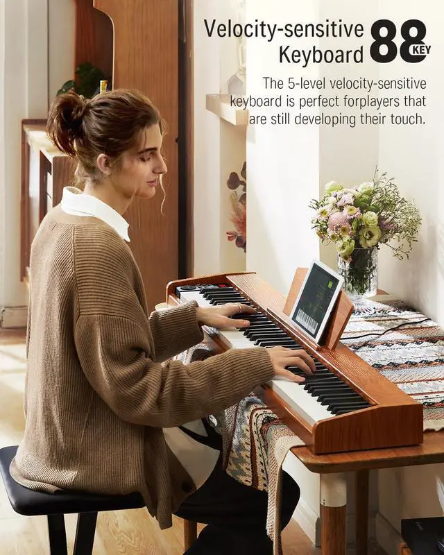 Alt view image 2 of 7 - Piano Keyboard 88 Keys, Beginner Digital Piano with 88 Key Velocity-Sensitive Keyboard with X-Style Piano Bench