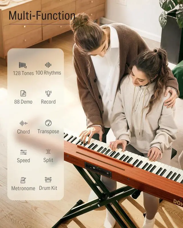 Alt view image 4 of 7 - Piano Keyboard 88 Keys, Beginner Digital Piano with 88 Key Velocity-Sensitive Keyboard with X-Style Piano Bench
