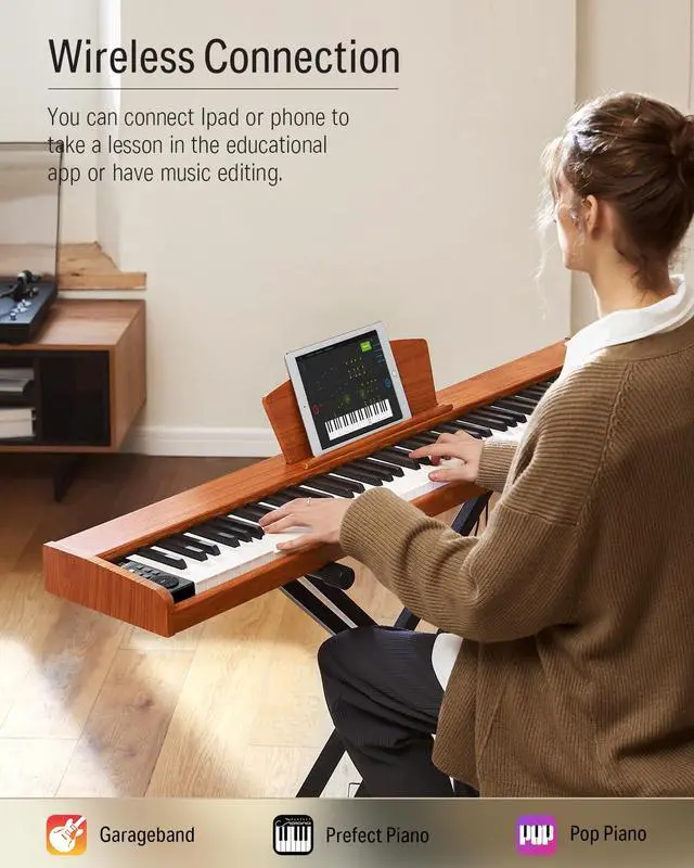 Alt view image 5 of 7 - Piano Keyboard 88 Keys, Beginner Digital Piano with 88 Key Velocity-Sensitive Keyboard with X-Style Piano Bench