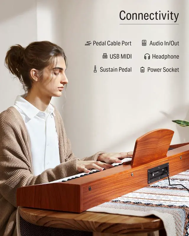 Alt view image 6 of 7 - Piano Keyboard 88 Keys, Beginner Digital Piano with 88 Key Velocity-Sensitive Keyboard with X-Style Piano Bench