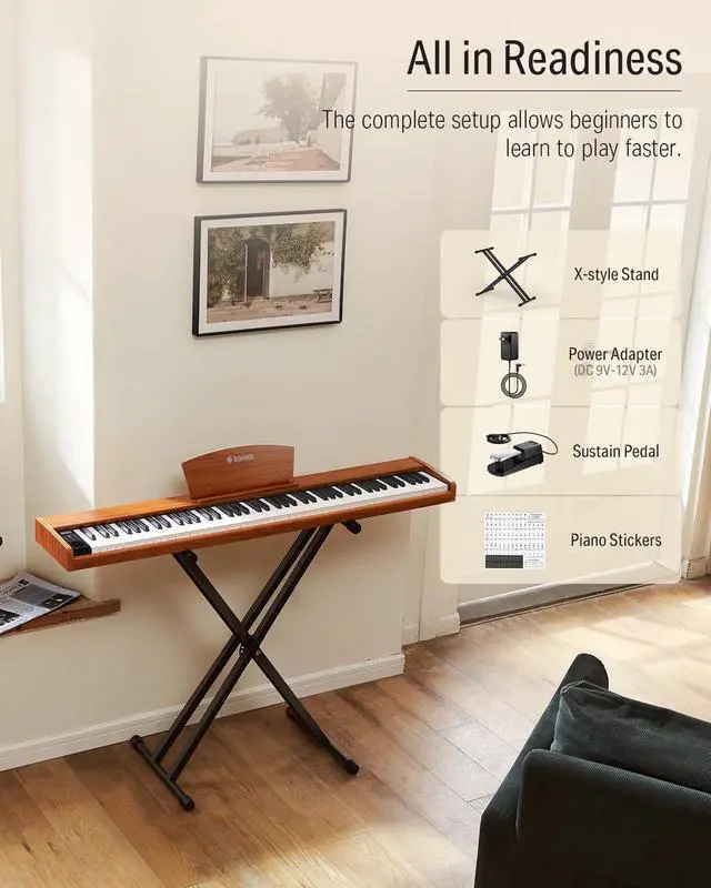 Alt view image 7 of 7 - Piano Keyboard 88 Keys, Beginner Digital Piano with 88 Key Velocity-Sensitive Keyboard with X-Style Piano Bench