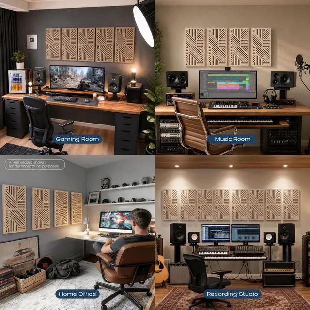 Alt view image 4 of 7 - 4 Pcs Decor Acoustic Panel 23.6x11.8" Self Adhesive Acoustic Wall Art | Peel and Stick Composite Acoustic Wall Panels, 1.18" Thick 3D Decorative Art Panels for Home Studio Office Living Room