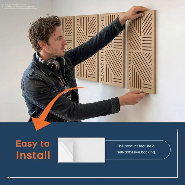 Alt view image 7 of 7 - 4 Pcs Decor Acoustic Panel 23.6x11.8" Self Adhesive Acoustic Wall Art | Peel and Stick Composite Acoustic Wall Panels, 1.18" Thick 3D Decorative Art Panels for Home Studio Office Living Room