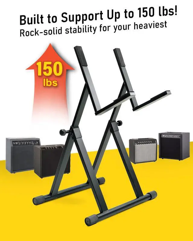 Alt view image 2 of 6 - Heavy Duty Amp Stand for Guitar and Bass, Stable 64° A-Frame Support for Heavy Duty Amps, 150 lbs Capacity, Adjustable Height 2631", Black