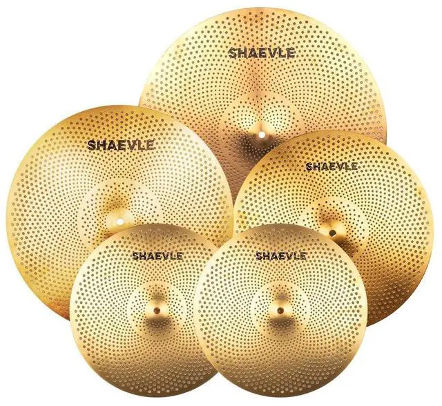 Main image of Low Volume Cymbal Pack Golden Mute Cymbal 14"Hi-hat+16"Crash+18'Crash+20"Ride Quiet Drum Cymbal Pack for Practice